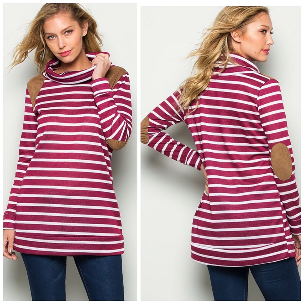 ❤️LAST 1!! Wine Striped Cowl Neck Front Tie Tunic - Picture 4 of 7